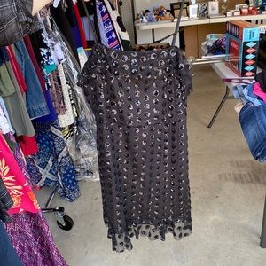 Black Sequin Dot Ruffle Dress